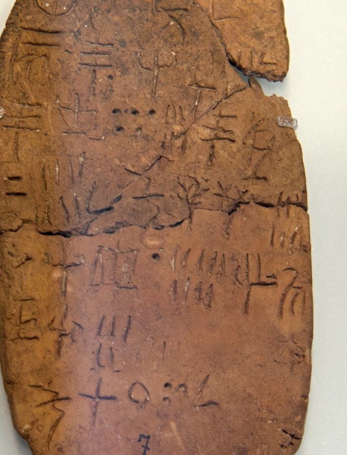 A small clay tablet from Crete covered in Linear A signs that no one can yet read as a language.